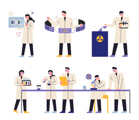 Scientists are doing research in the laboratory. flat design style minimal vector illustration.