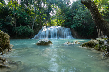 Huay Mae Khamin waterfalls in deep forest at Srinakarin National Park ,Kanchanaburi  Thailand