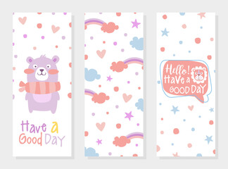 Have a Good Day Card Template with Cute Baby Bear Animal, Poster, Banner, Invitation, Greeting Card in Pastel Colors Cartoon Vector Illustration