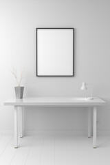 3d rendering of working desk with picture frame