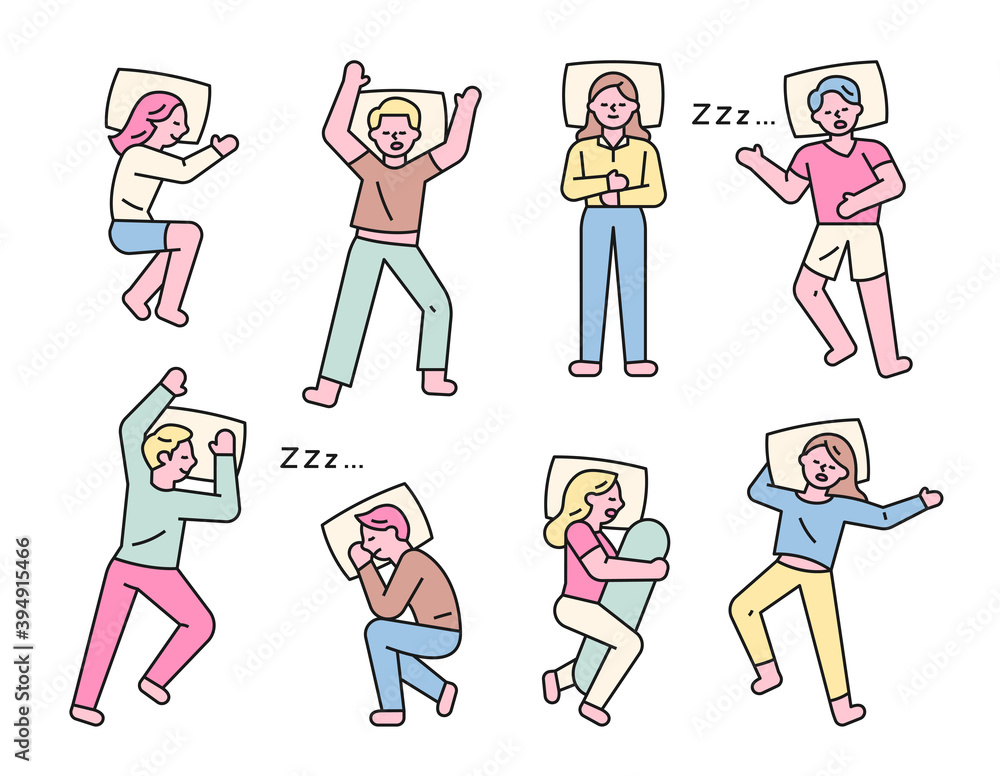 Canvas Prints various postures of people who sleep. flat design style minimal vector illustration.