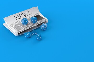 RPG dice with newspaper