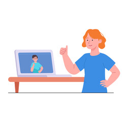 Women Thumbs Up on Video Call Flat Illustration