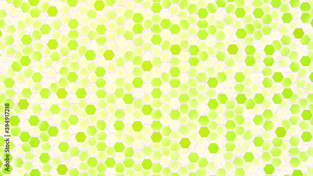 Poster flashing green hexagonal prisms pattern, looping abstract motion background