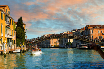 Fototapeta na wymiar The wooden Accademia Bridge over the Grand Canal, Venice, UNESCO World Heritage Site, Veneto, Italy, Europe