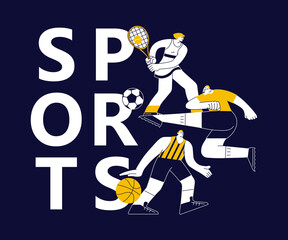 Sports banner with athletes on black