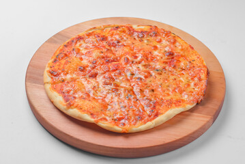 Pizza Margherita isolated over white background. Top view.