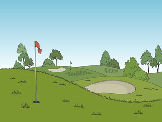 Golf course graphic color landscape sketch illustration vector 