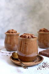 Delicious chocolate mousse in a vintage jars.