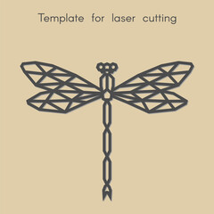 Template animal for laser cutting, tattoo. Abstract geometriс dragonfly for cut. Stencil for decorative panel of wood, metal, paper. Vector illustration.