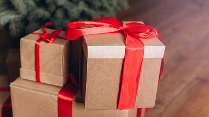 Christmas present gift in boxes. New year, holidays concept