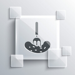 Grey Pickled cucumber on a fork icon isolated on grey background. Square glass panels. Vector Illustration.