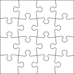 Fototapeta premium Puzzle shape. Realistic jigsaw pieces. Blank matching parts. Mockup for kids mosaic toys. Intellectual developing game for children. Vector layout for dividing picture into squares