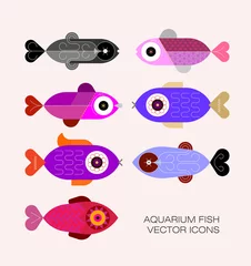 Gordijnen Set of Aquarium Exotic Fish vector icons. Colored flat design elements isolated on a light background. ©  danjazzia