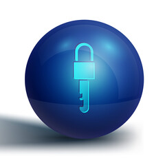 Blue Locked key icon isolated on white background. Blue circle button. Vector Illustration.