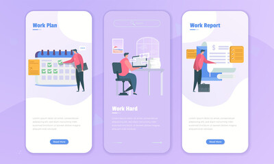 Onboard screen with illustration about work plan and report for office business environment concept