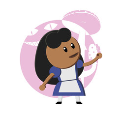 Black girl Alice in Wonderland. Vector character