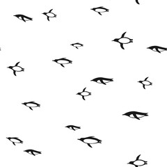 Fototapeta premium seamless pattern with swimmimg antarctic penguins. black ornament on white.
