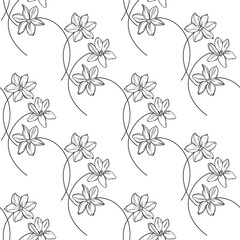 Seamless vector pattern with flowers on white. Floral abstract background. Perfect for design templates, wallpaper, wrapping, fabric and textile. Black and white. Outline.