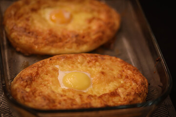 hot khachapuri, cheese pie, Georgian dish, homemade cakes