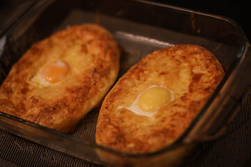 hot khachapuri, cheese pie, Georgian dish, homemade cakes