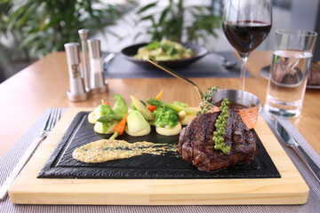 grilled steak with vegetables