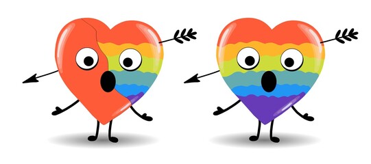 Gay Pride. LGBT concept. Cartoon vector colorful illustration. Valentine's Day. Rainbow heart. Lesbian-gay-bisexual-transgender. Rainbow love concept. Vector illustration.