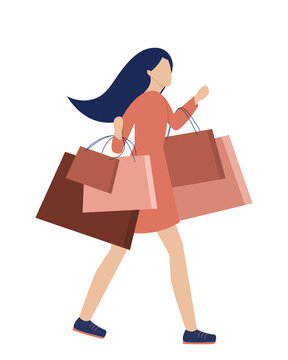 Woman with shopping bags. Flat Vector illustration.