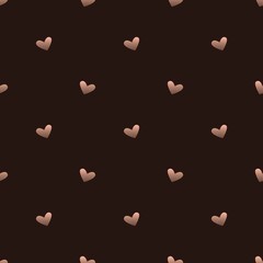 Seamless pattern with rose gold hearts on dark brown background. Stock illustration for web, print, background and wallpaper, wrapping paper, scrapbooking and invitation card