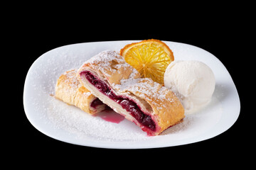 ?herry strudel isolated on black