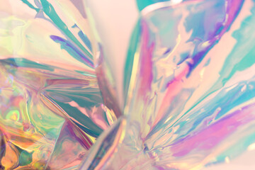 Iridescent blurred holographic texture. Colorful foil wrinkled material.