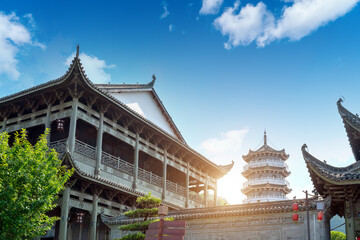 Fototapeta premium Chinese traditional ancient architecture: pagoda. Ancient architecture used to pray for good luck.