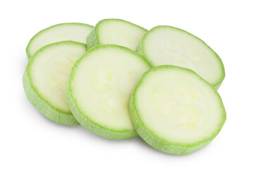 zucchini or marrow slices isolated on white background with clipping path and full depth of field