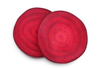 beetroot slices isolated on white background with clipping path and full depth of field. Top view. Flat lay