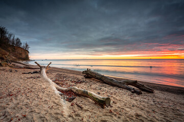 Amazing landscape of the beach at Orlowo cliff at sunrise, Gdynia. Poland