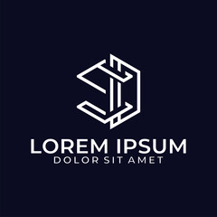 Initial letter SD logo template with geometric polygonal line art illustration in flat design monogram symbol