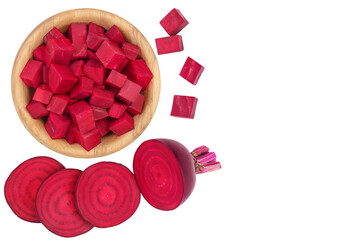 beetroot slices isolated on white . Top view with copy space for your text. Flat lay