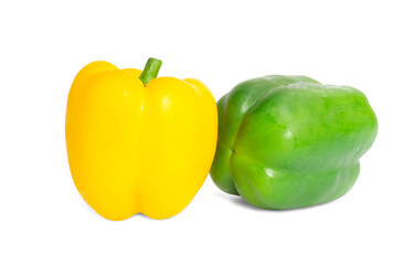 Yellow and green bell peppers isolated, clipping path on white background