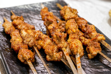 Close-up of tempting Xinjiang barbecue lamb skewers