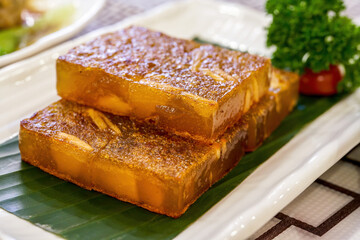 A Cantonese morning tea dim sum, pan-fried horseshoe cake
