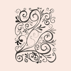 Hand drawn aquarelle of floral pattern