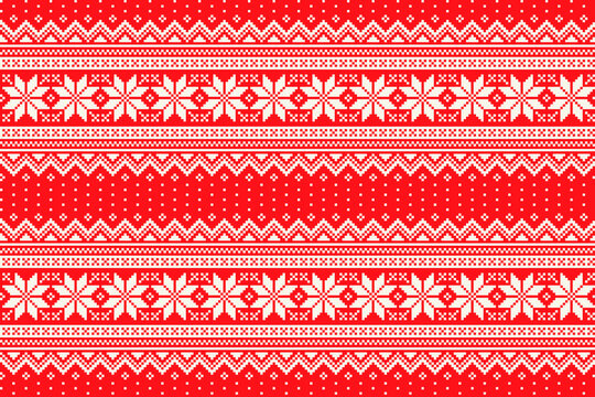 Winter Holiday Pixel Pattern. Traditional Christmas Star Ornament. Scheme  for Knitted Sweater Pattern Design. Seamless Vector Background. Stock  Vector | Adobe Stock