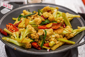 A delicious Chinese dish, dry pot cauliflower