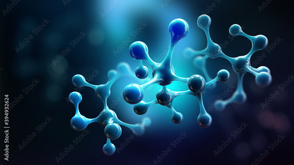 Fototapete molecule 3d illustration. crystal lattice under a microscope. cellular therapies. laboratory experim