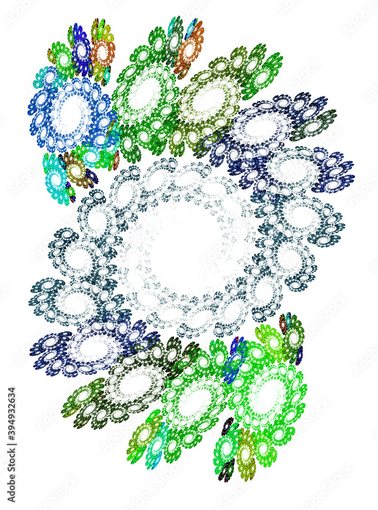 Poster lace from multi-colored spirals of different sizes on a white background. 3d rendering. 3d illustrat