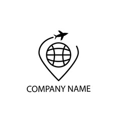 global outline illustration travel logo, airplane design vector template