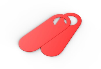 Blank Door hanger flyer red tags for room in hotel, resort, home isolated for design template. 3d illustration.