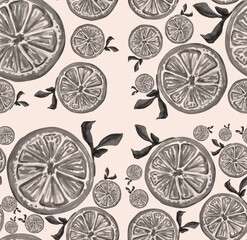 Hand drawn aquarelle of citrus  pattern