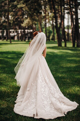 Bride in lace dress with train