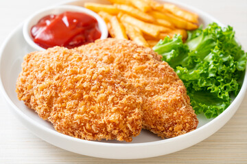 fried chicken breast fillet steak with french fries